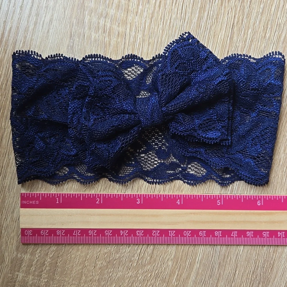 Baby Girl & Toddler Lace Front Bow Headbands Pink & Navy Blue Hair Accessory
